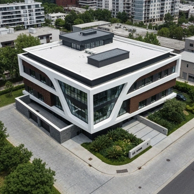 Architects and engineers reviewing 3D laser scan data on a large screen in a modern office